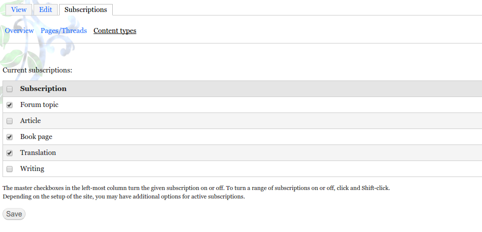 Content types selection